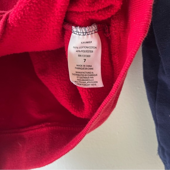 🌼 5/$25 FILA Kids Hoodie Size 7 Navy Red Colorblock Logo Pullover Sweatshirt - Picture 3 of 10